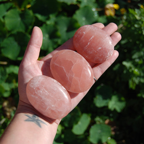 Rose Calcite Crystal Palm Stones