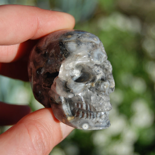 Ocean Jasper Carved Crystal Geode Skull Realistic Gemstone Carving Blue