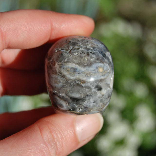 Ocean Jasper Carved Crystal Geode Skull Realistic Gemstone Carving Blue