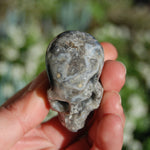 Ocean Jasper Carved Crystal Geode Skull Realistic Gemstone Carving Blue