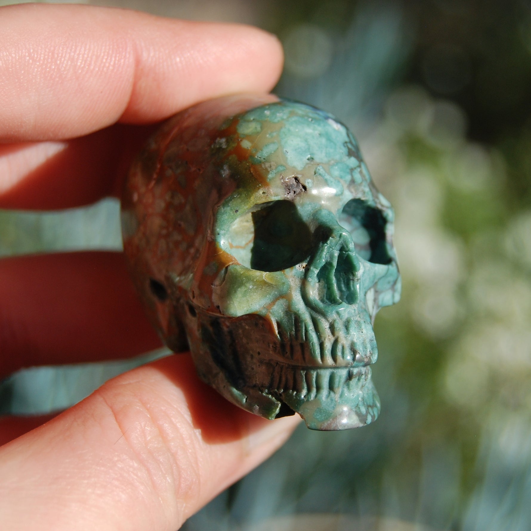 Blue Opalized Petrified Wood Carved Crystal Skull