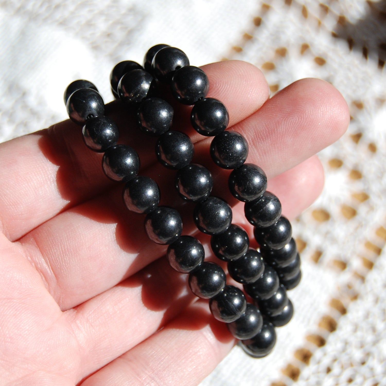 Shungite Crystal Bracelet, 8mm Natural Gemstone Beads