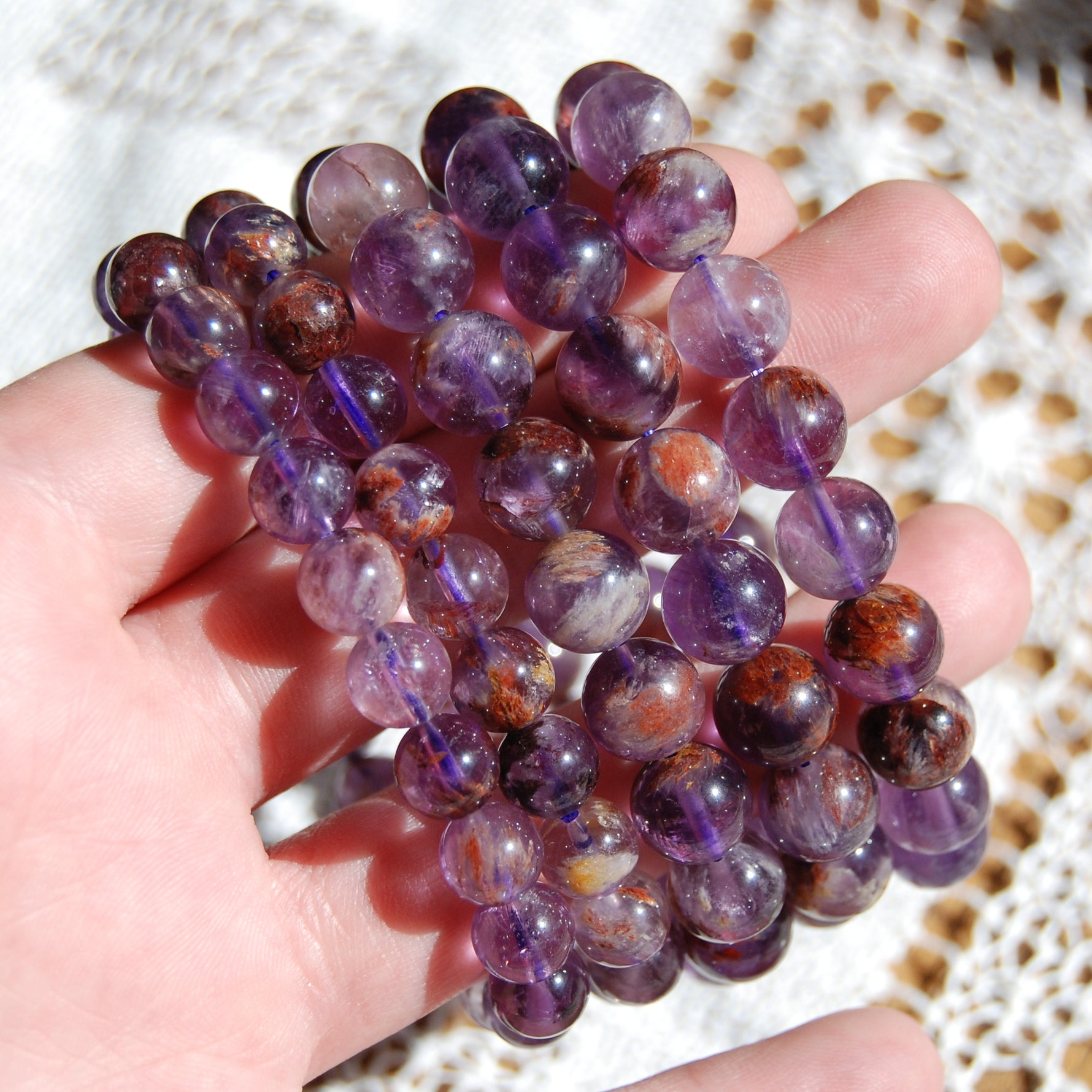 Super Seven Cacoxenite Beaded Power Bracelet 8mm or 10mm Natural Gemstone Beads