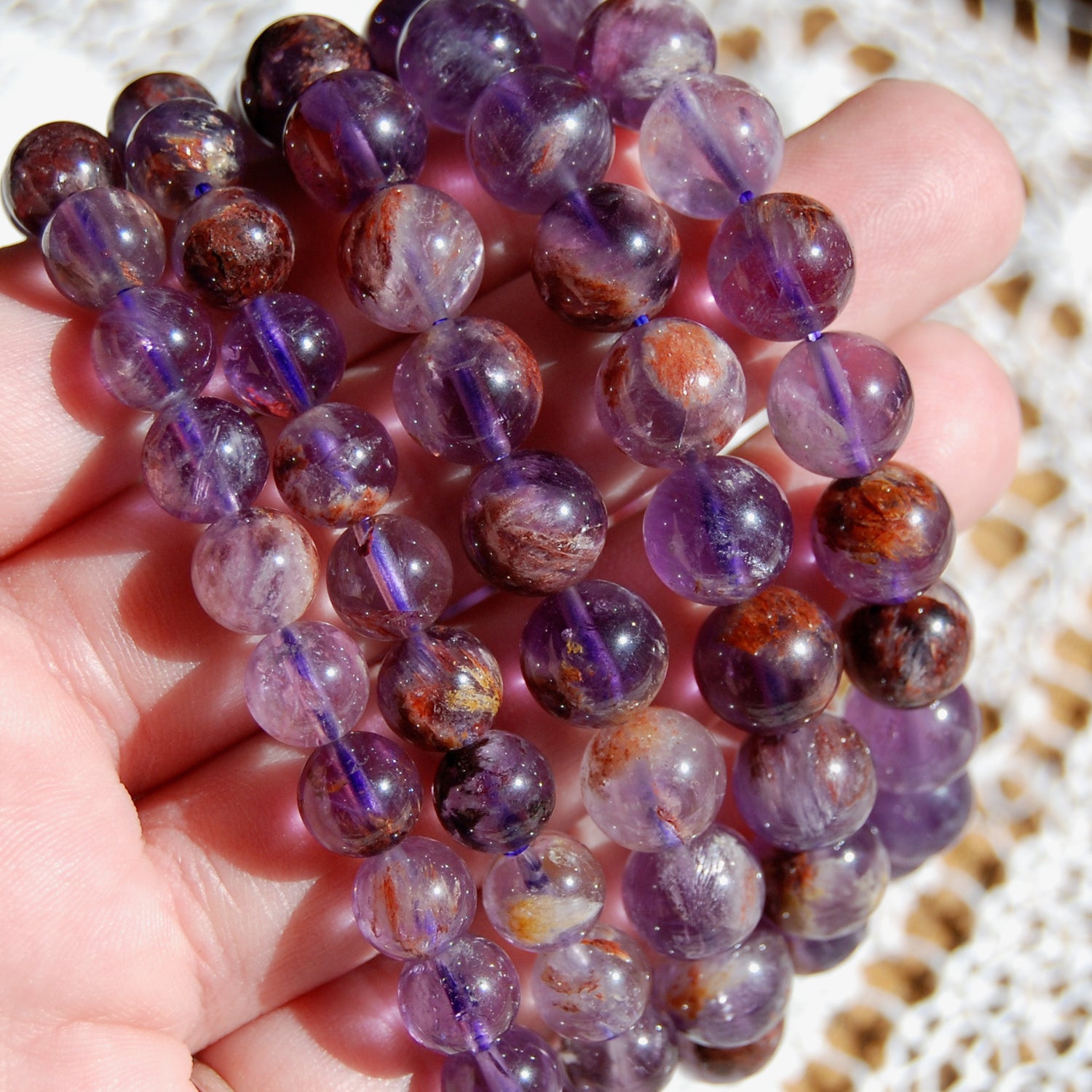 Super Seven Cacoxenite Beaded Power Bracelet 8mm or 10mm Natural Gemstone Beads