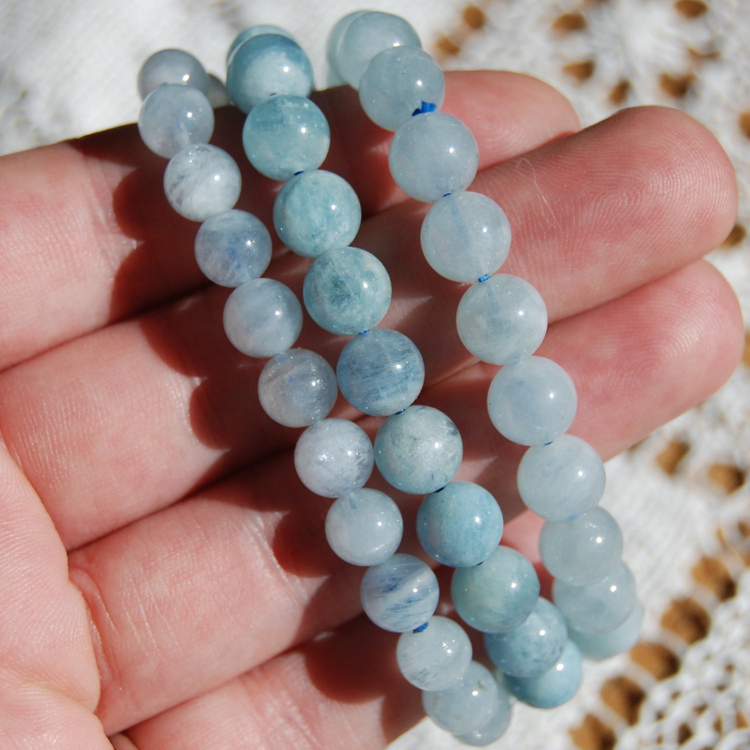 Aquamarine Beaded Power Bracelet 8mm Natural Gemstone Beads