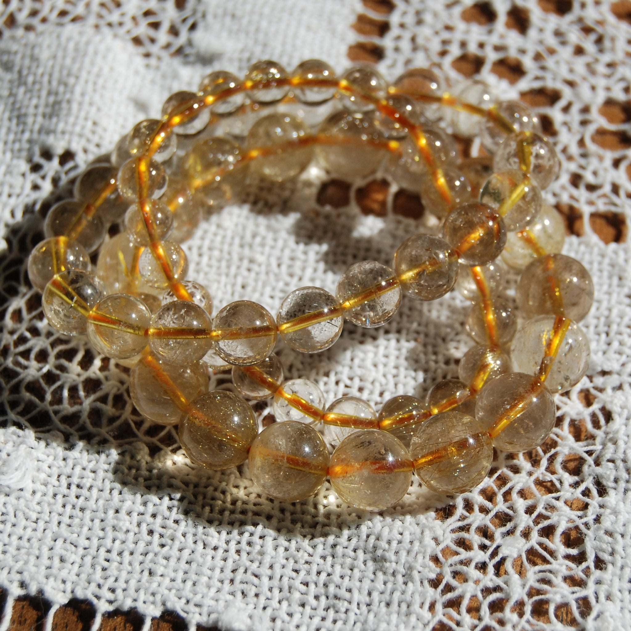 Golden Rutile Quartz Crystal Bracelet Large 12mm Gold Rutile 