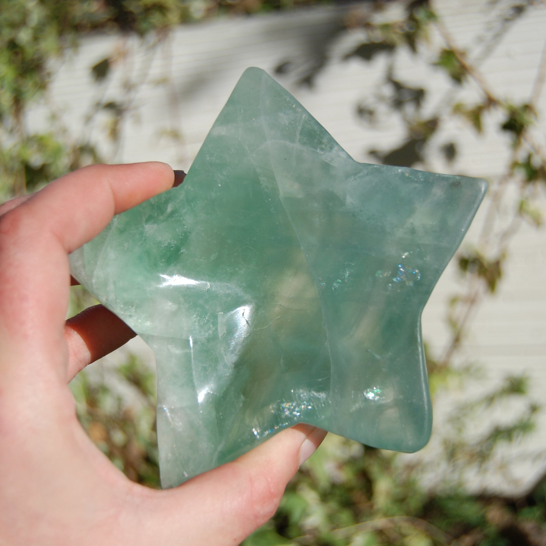 Green Fluorite Carved Crystal Star Shaped Bowl