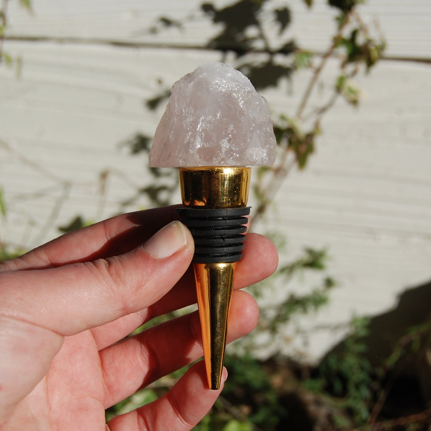 Raw Rose Quartz Wine Stopper