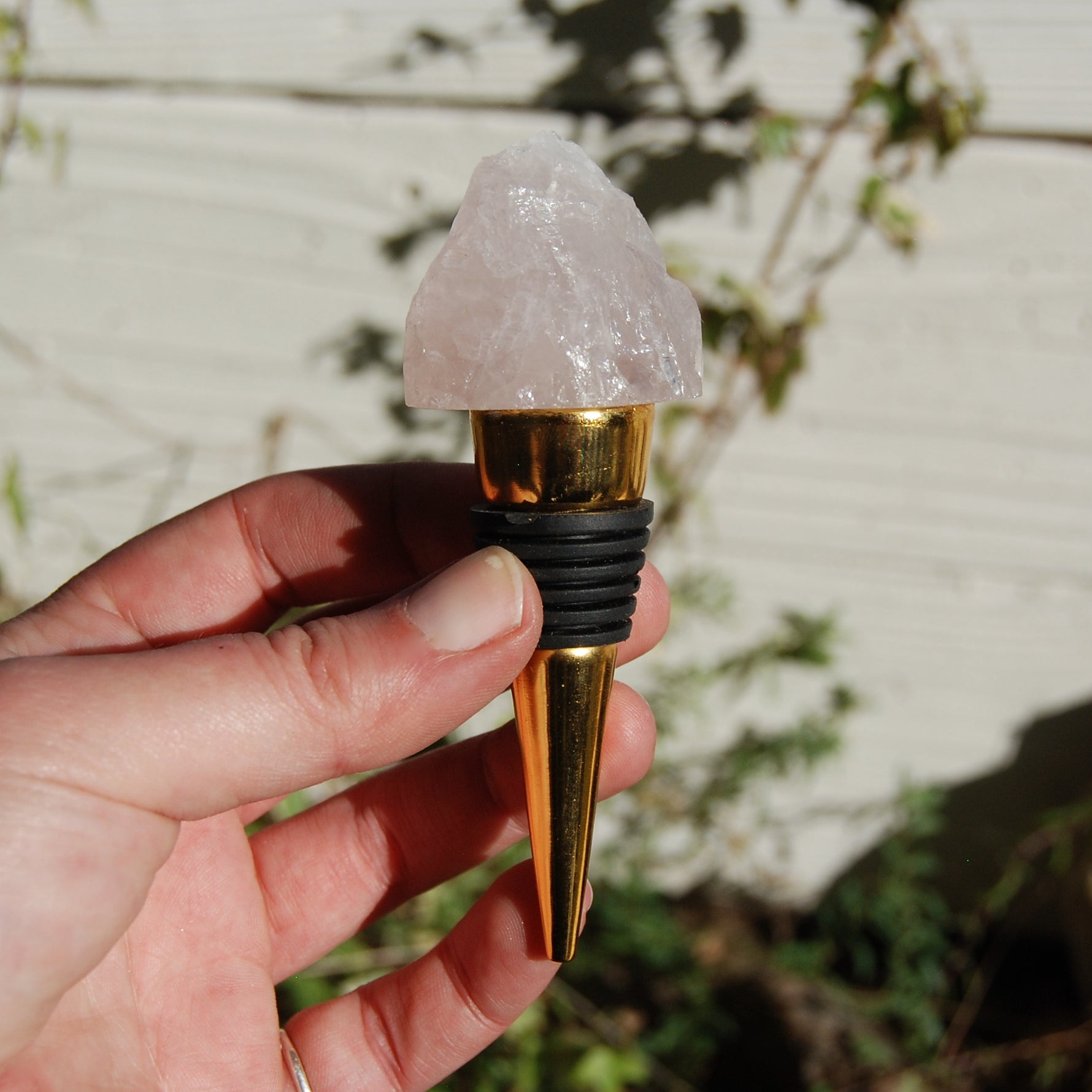 Raw Rose Quartz Wine Stopper