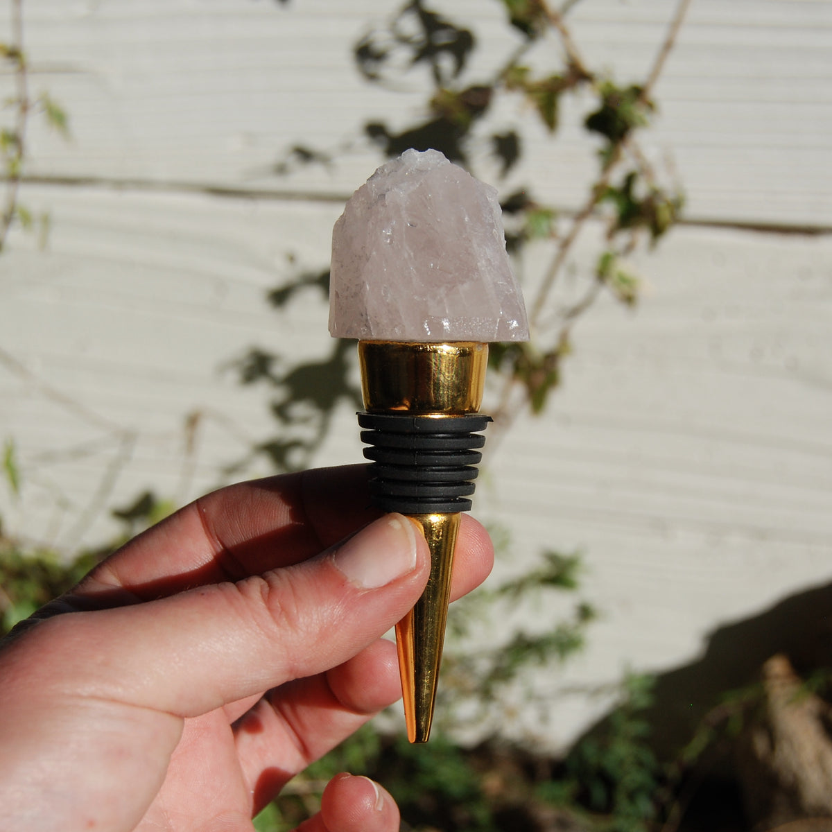 Raw Rose Quartz Wine Stopper