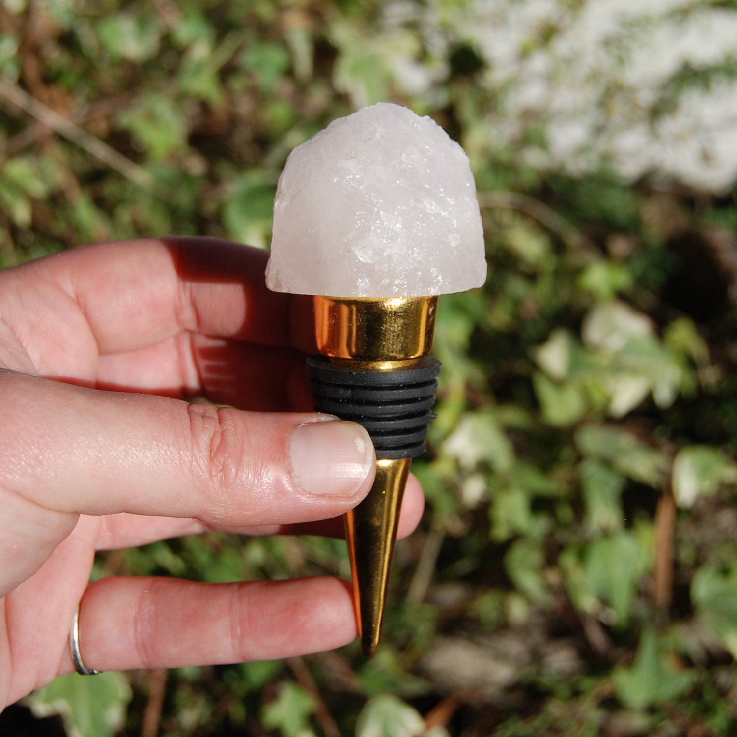 Raw Rose Quartz Wine Stopper