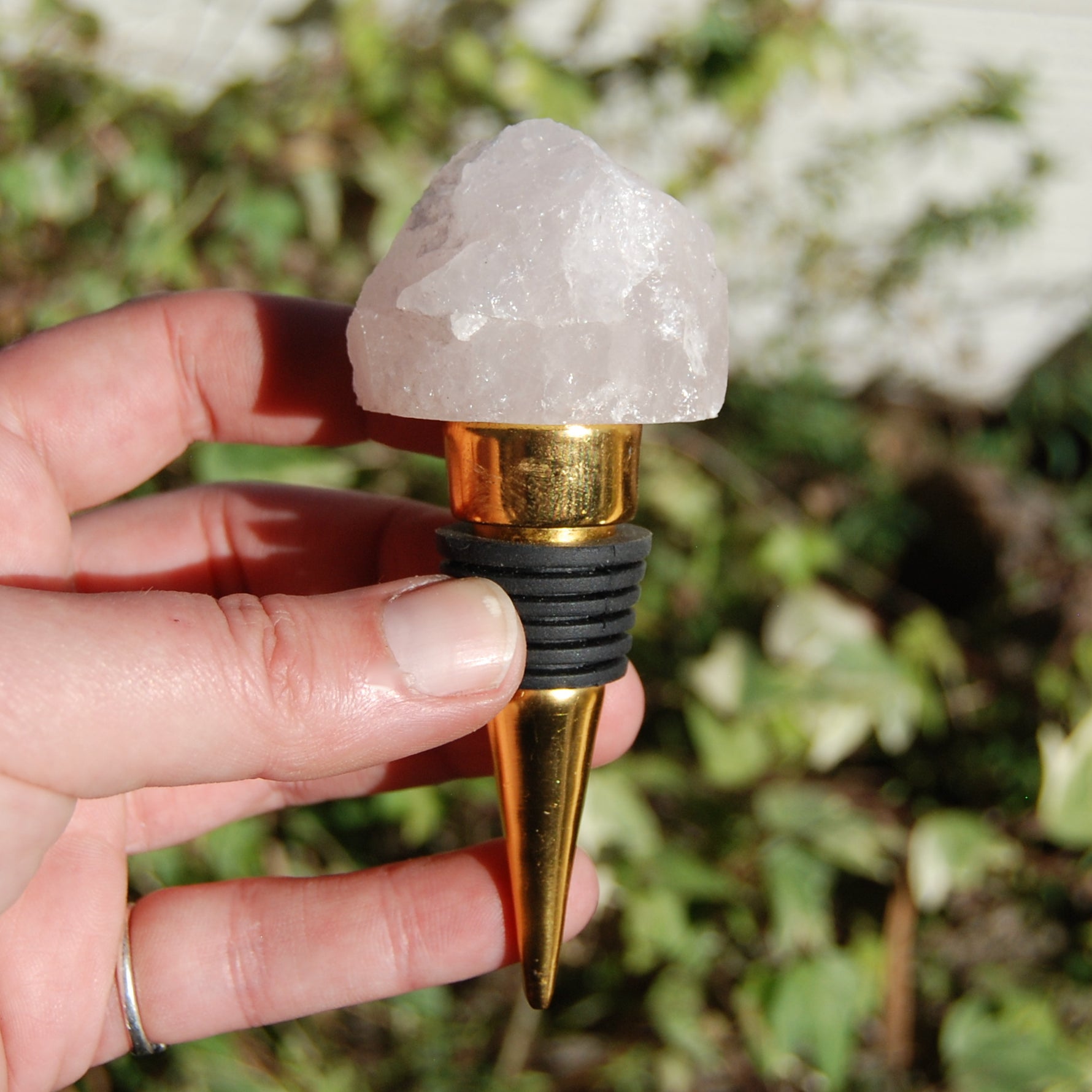 Raw Rose Quartz Wine Stopper