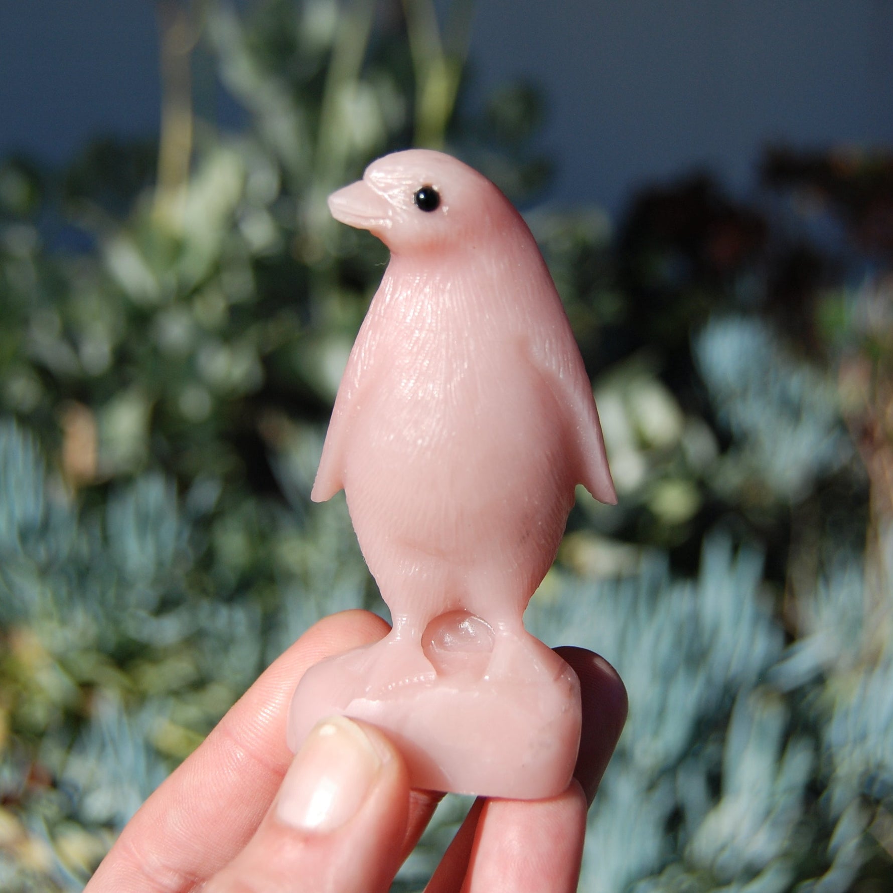 Pink "Opal" Soapstone Penguin Crystal Carving