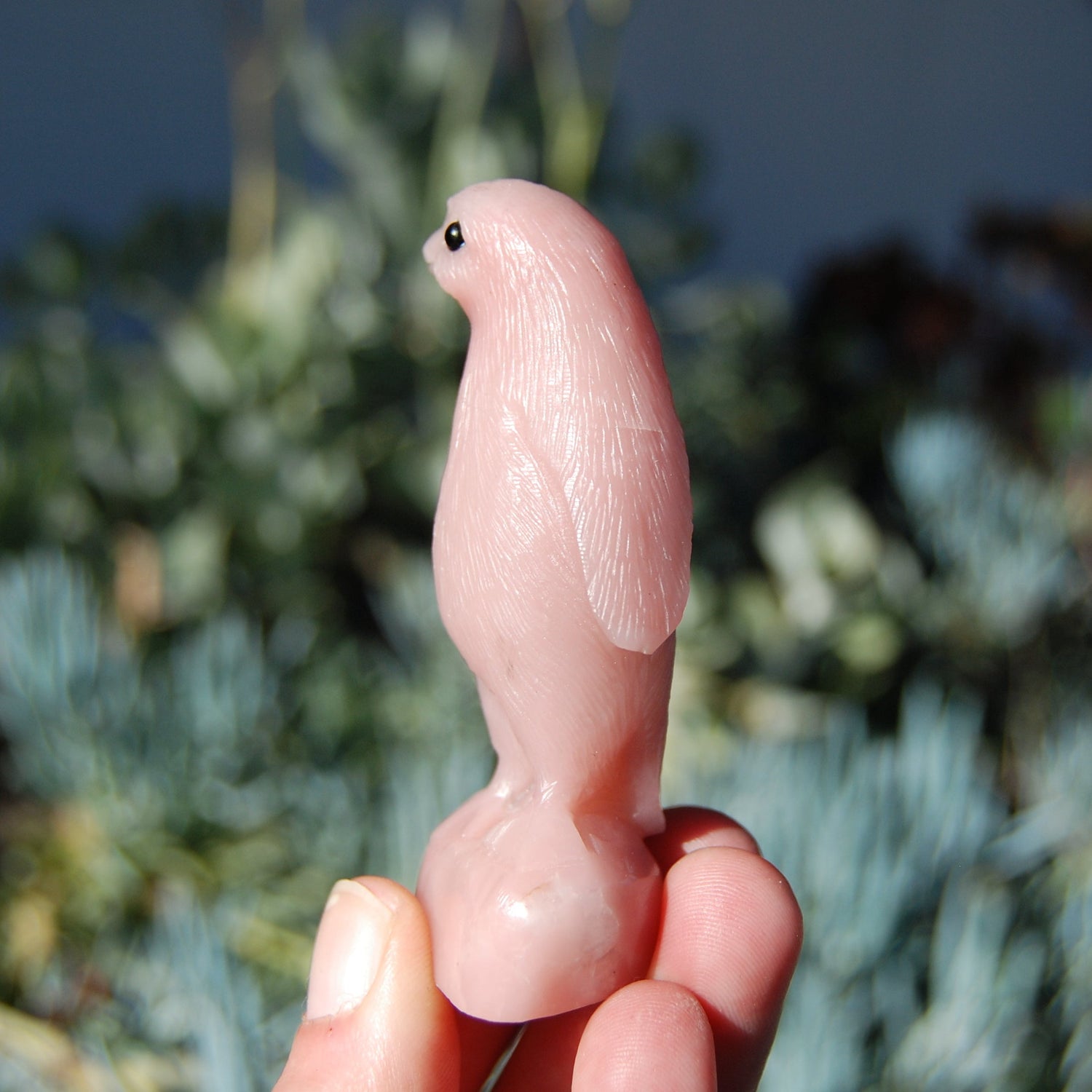 Pink "Opal" Soapstone Penguin Crystal Carving
