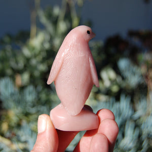 Pink "Opal" Soapstone Penguin Crystal Carving
