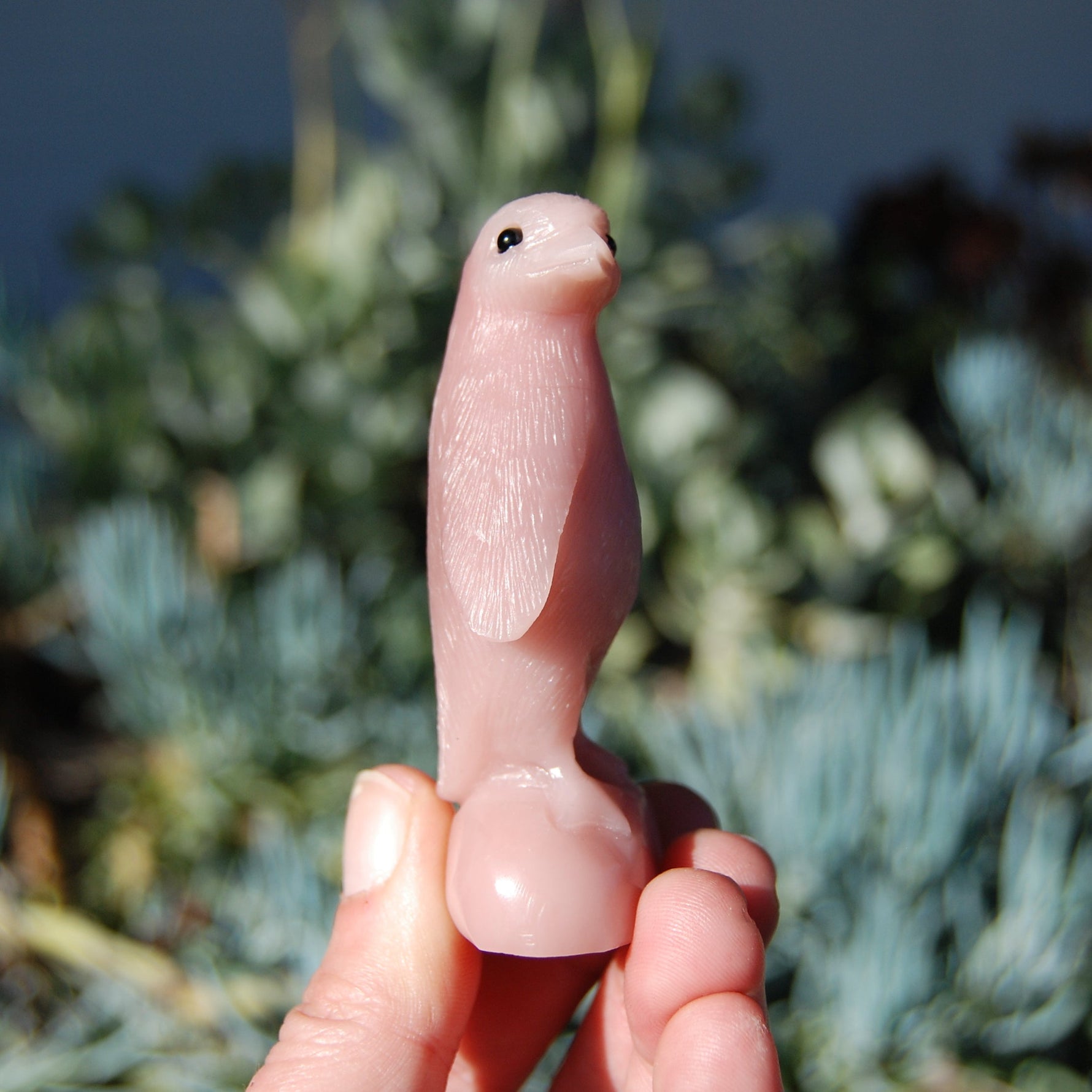 Pink "Opal" Soapstone Penguin Crystal Carving