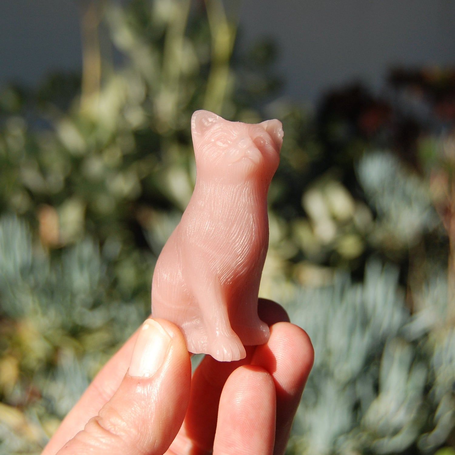 Pink "Opal" Soapstone Cat Crystal Carving