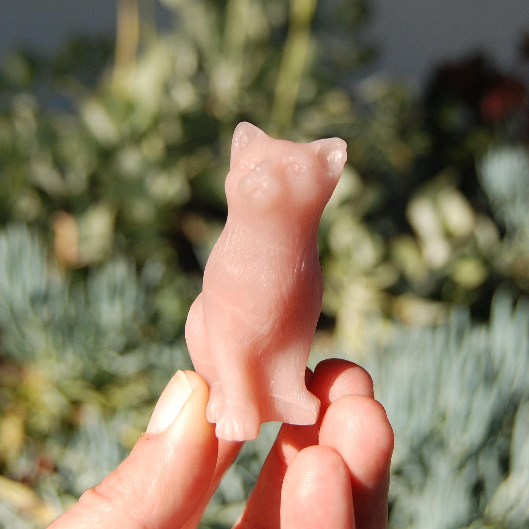 Pink "Opal" Soapstone Cat Crystal Carving