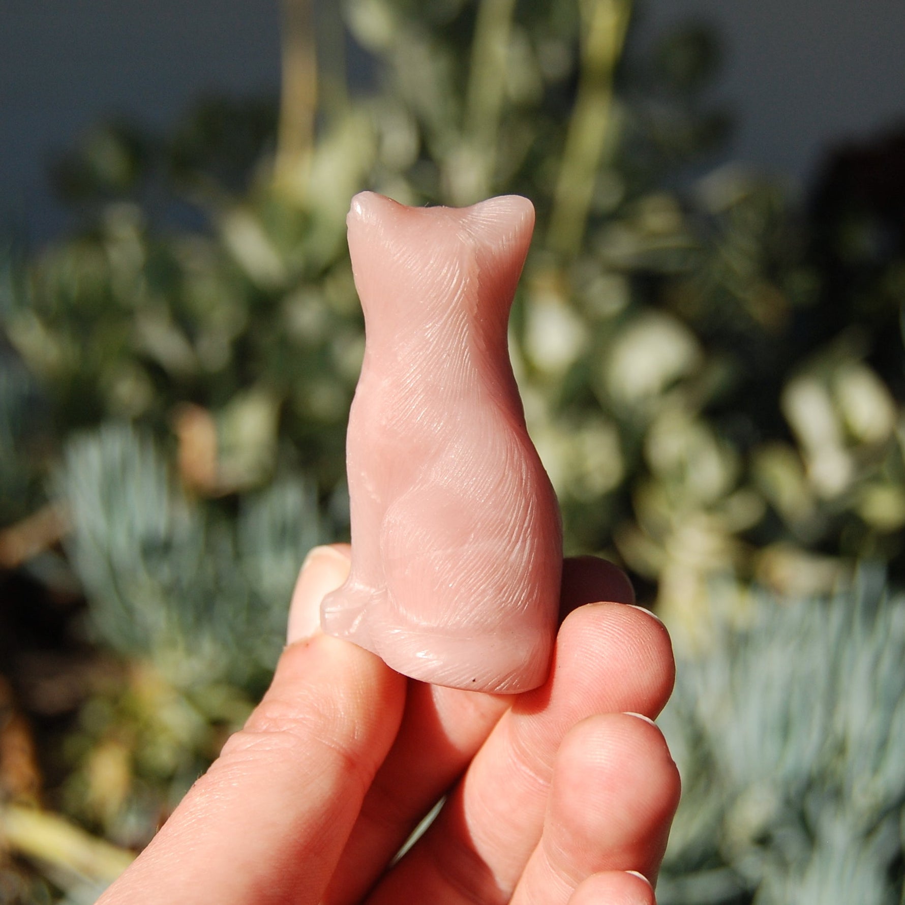 Pink "Opal" Soapstone Cat Crystal Carving