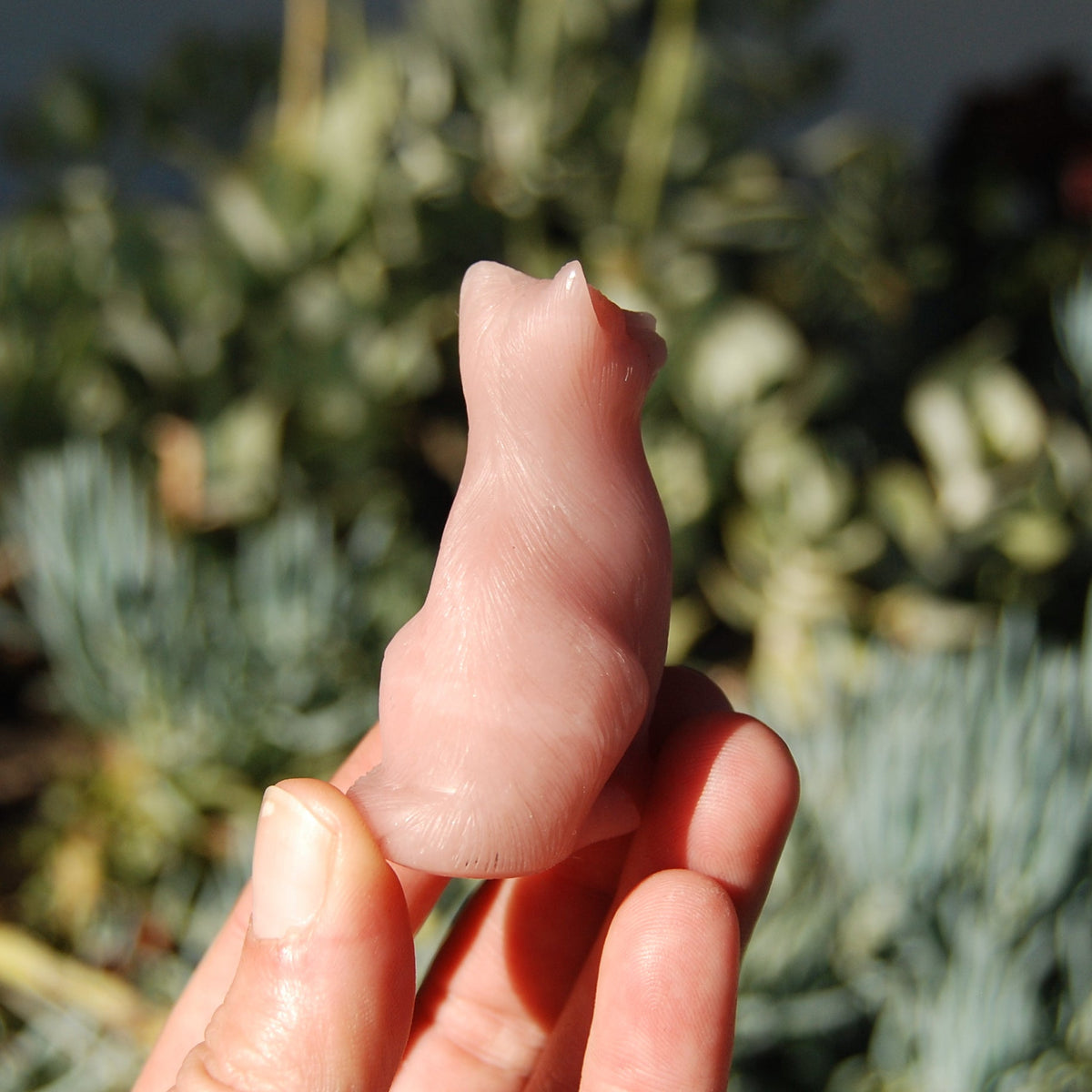 Pink "Opal" Soapstone Cat Crystal Carving