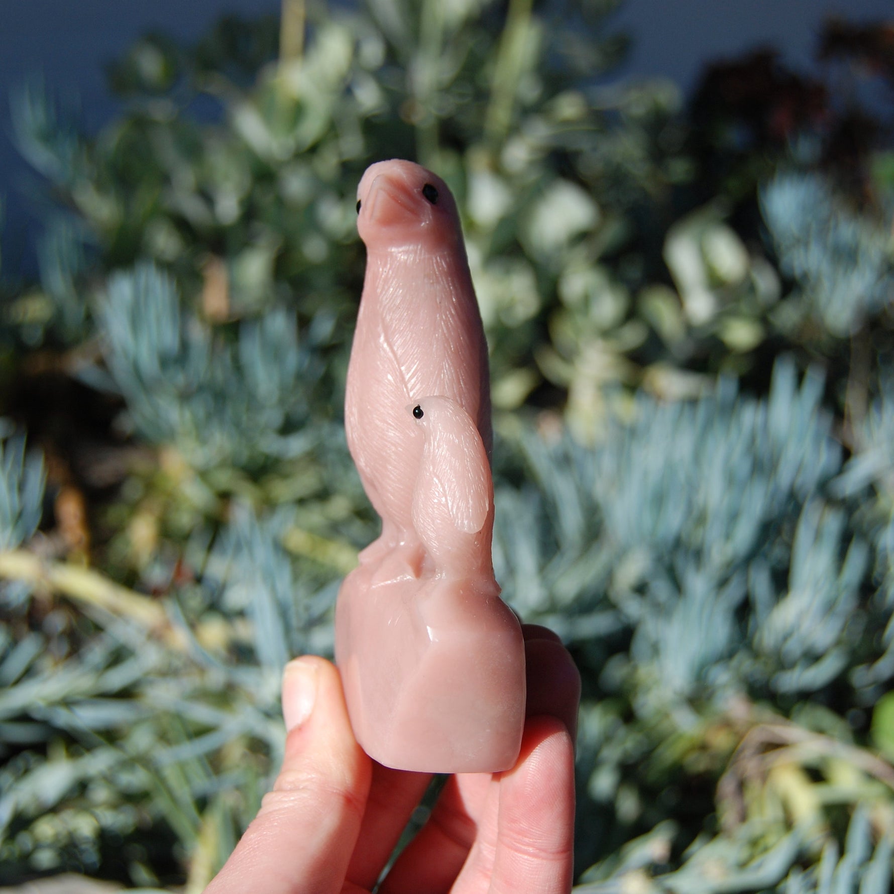 Pink "Opal" Soapstone Penguin and Baby Crystal Carving