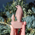 Pink "Opal" Soapstone Penguin and Baby Crystal Carving