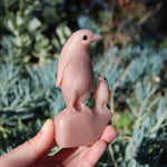 Pink "Opal" Soapstone Penguin and Baby Crystal Carving