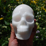 HUGE 5" Porcelain Pink Aragonite Carved Crystal Skull 3.6lb