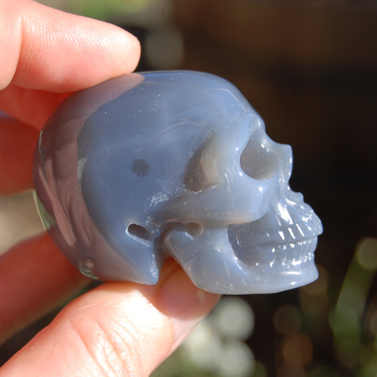 Grey Agate Carved Crystal Skull 