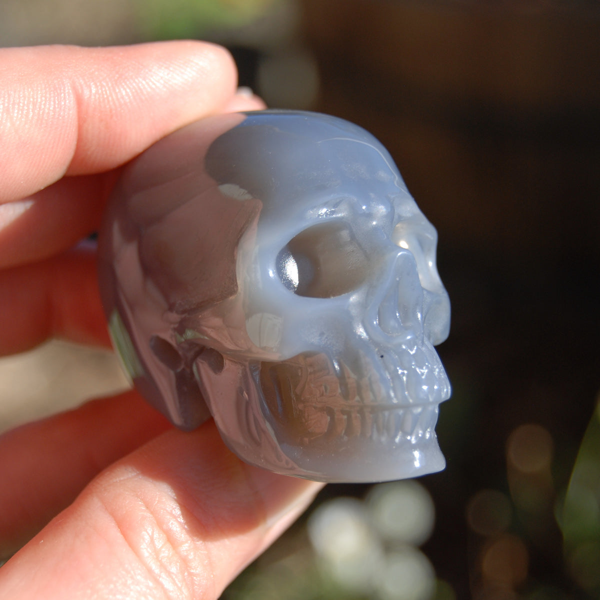 Grey Agate Carved Crystal Skull 