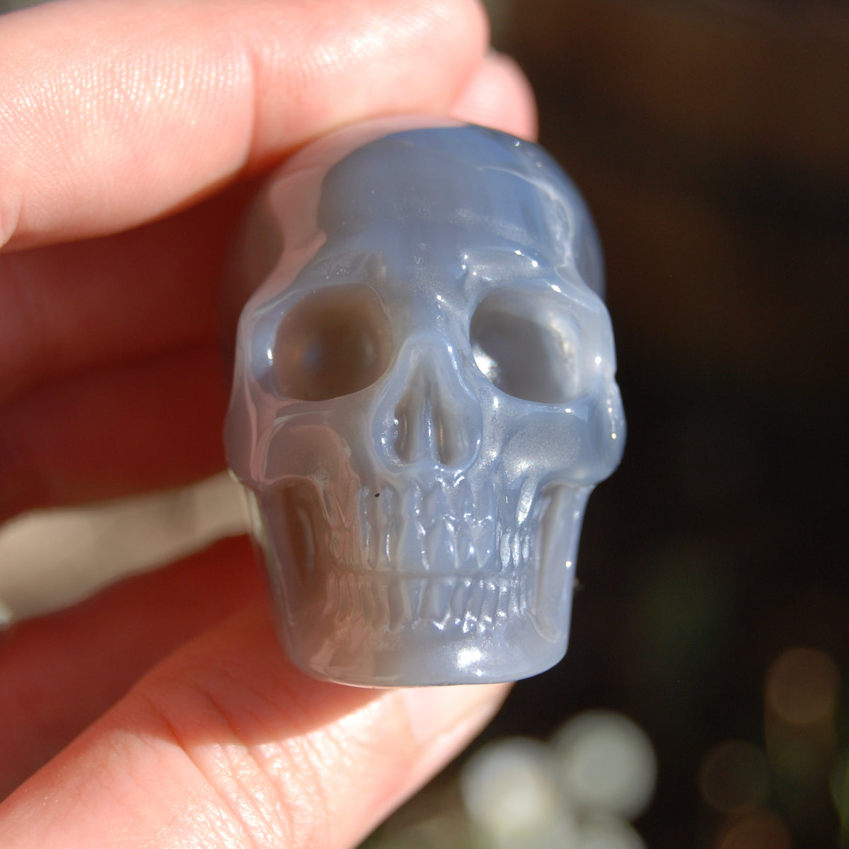 Grey Agate Carved Crystal Skull 