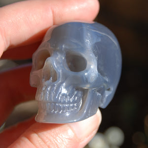 2in Grey Agate Carved Crystal Skull, Realistic Gemstone Carving