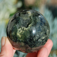 Load image into Gallery viewer, Prehnite and Black Tourmaline Crystal Sphere

