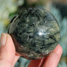 Load image into Gallery viewer, Prehnite and Black Tourmaline Crystal Sphere
