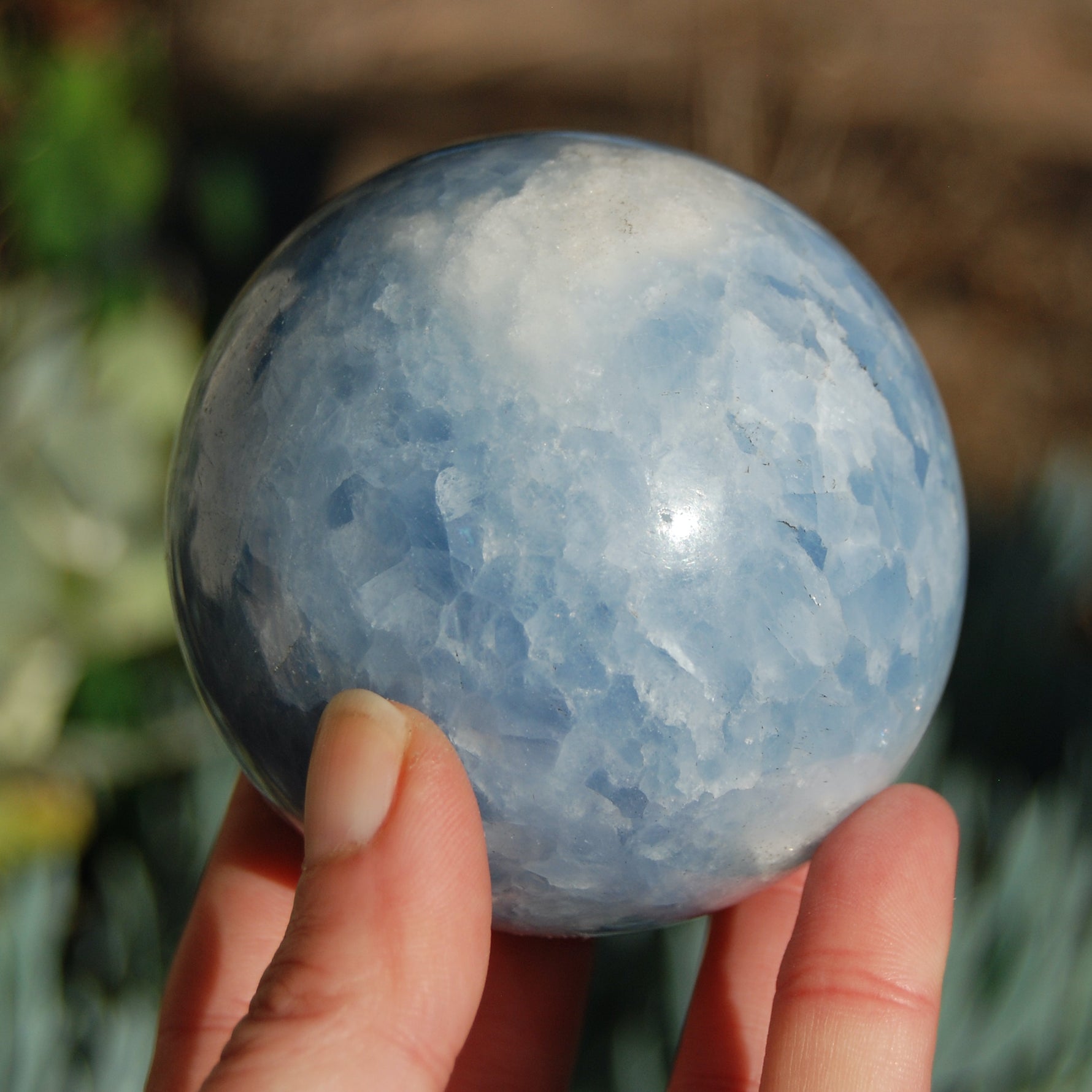 Large Blue Calcite Crystal Sphere