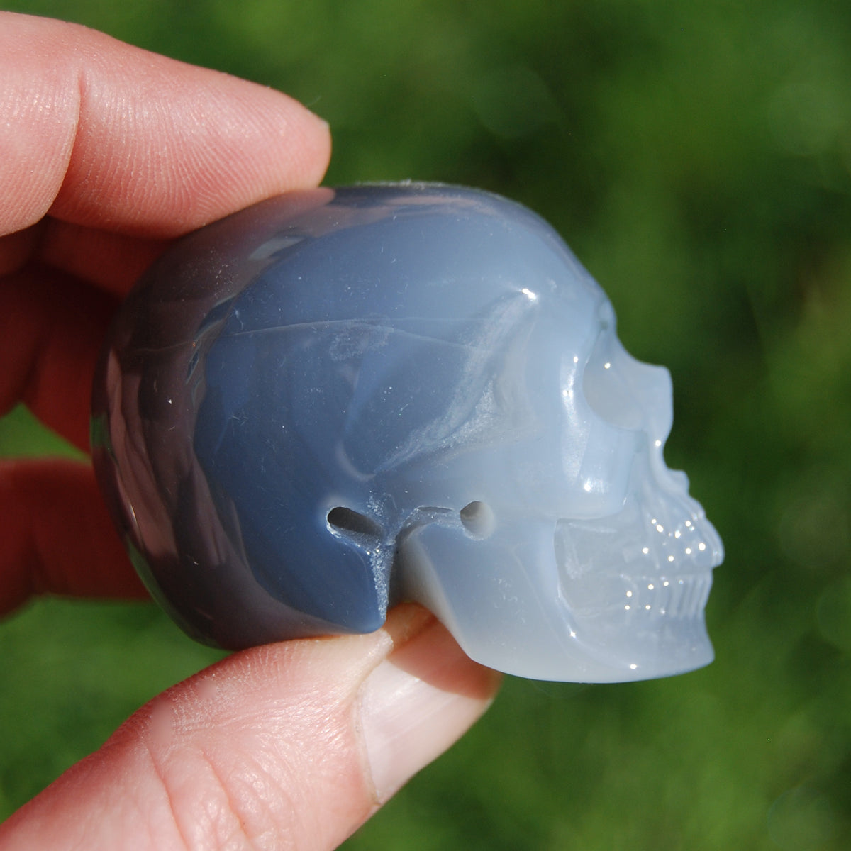 Grey Agate Carved Crystal Skull Realistic Gemstone Carving