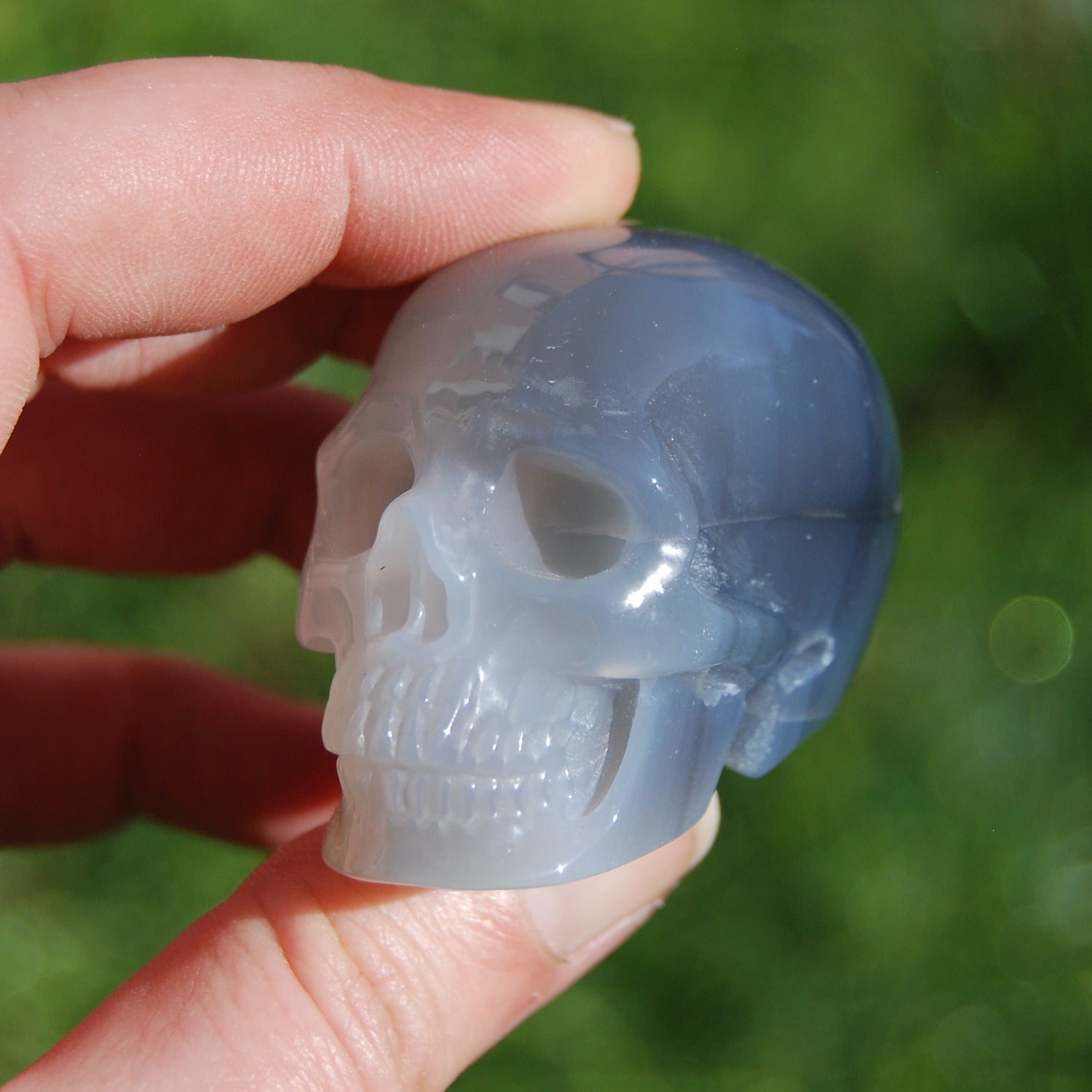 Grey Agate Carved Crystal Skull Realistic Gemstone Carving