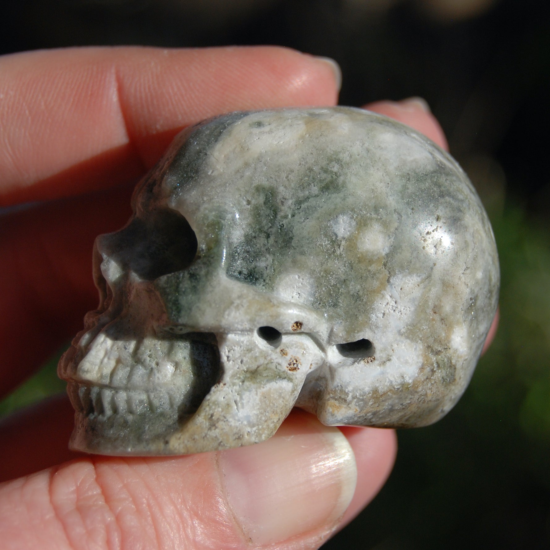 Ocean Jasper Carved Crystal Skull Realistic Gemstone Carving