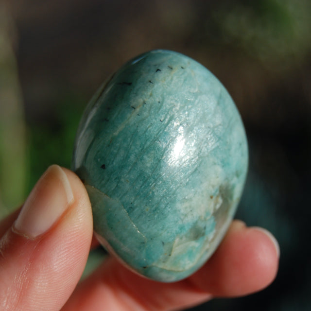 Amazonite Crystal Palm Stone from Brazil Flashy