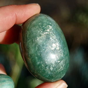 Amazonite Crystal Palm Stone from Brazil Flashy
