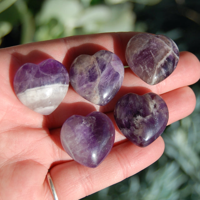 Chevron Dream Amethyst Heart Shaped Crystal Palm Stone