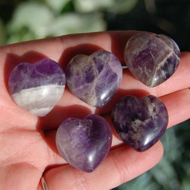 Chevron Dream Amethyst Heart Shaped Crystal Palm Stone