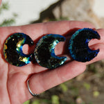 Titanium Aura Black Obsidian Crescent Moon 