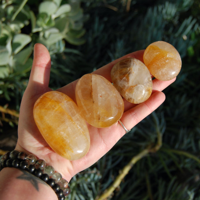 ONE Golden Healer Hematoid Quartz Crystal Palm Stone
