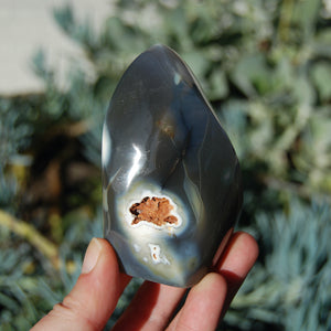 Grey Orca Agate Crystal Flame Tower