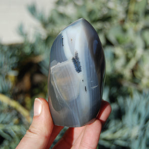 Grey Orca Agate Crystal Flame Tower