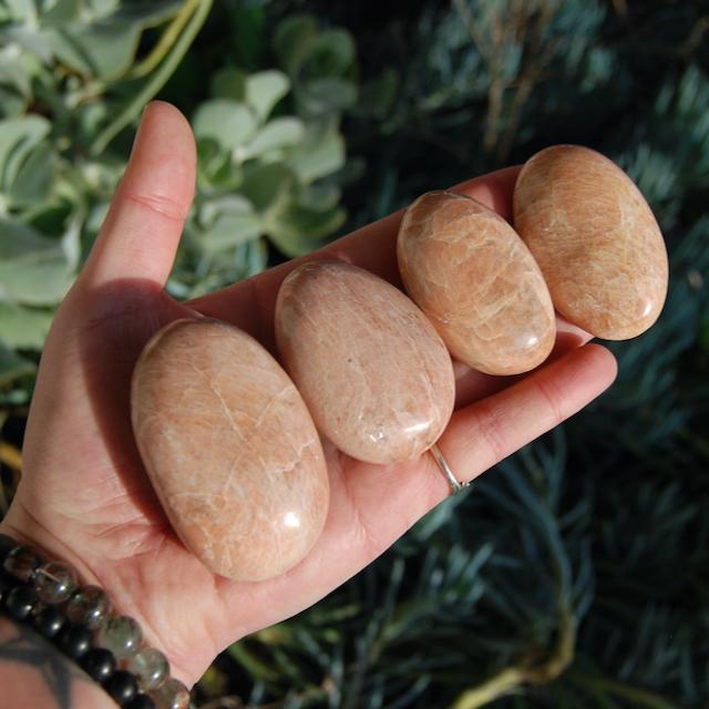 Peach Moonstone Crystal Palm Stone