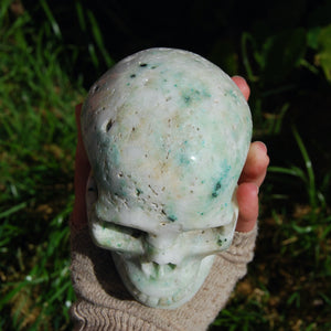 Huge Chrysocolla Crystal Skull, Realistic Gemstone Carving