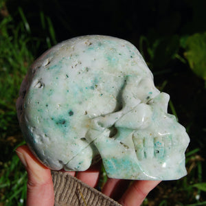 Huge Chrysocolla Crystal Skull, Realistic Gemstone Carving