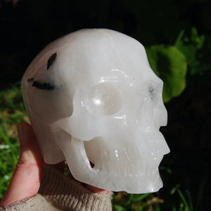 HUGE Black Tourmaline Quartz Crystal Skull, Realistic Skull Carving